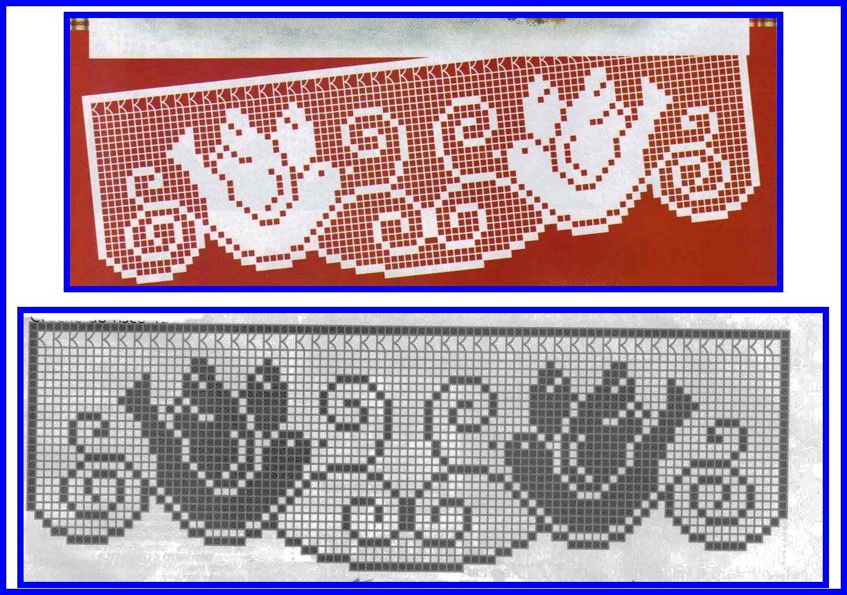 Border with small doves free crochet filet pattern design
