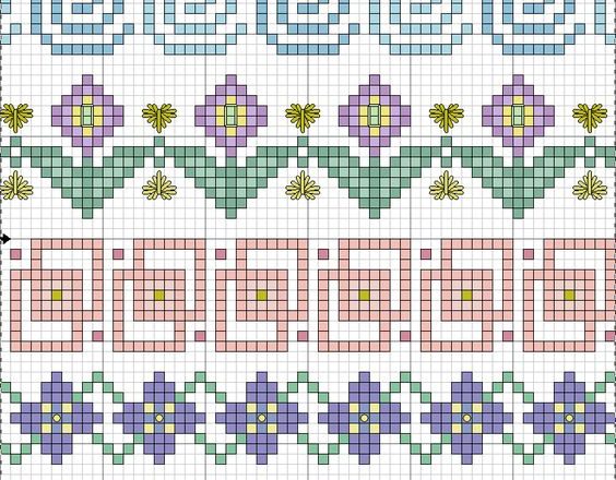 Borders flowers and hearts cross stitch patterns (1)