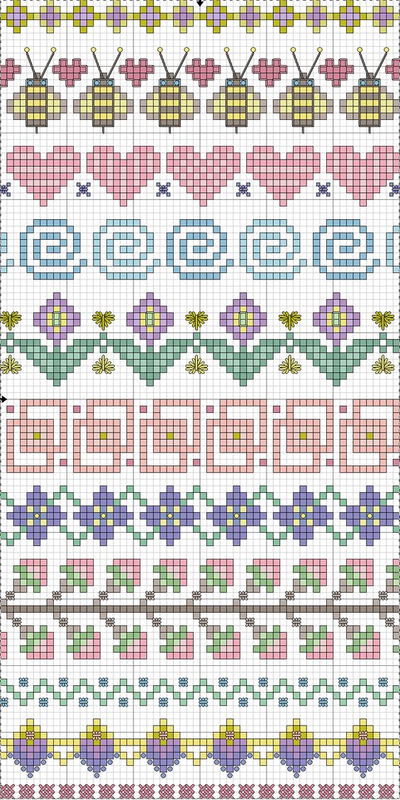 Borders flowers and hearts cross stitch patterns (1)