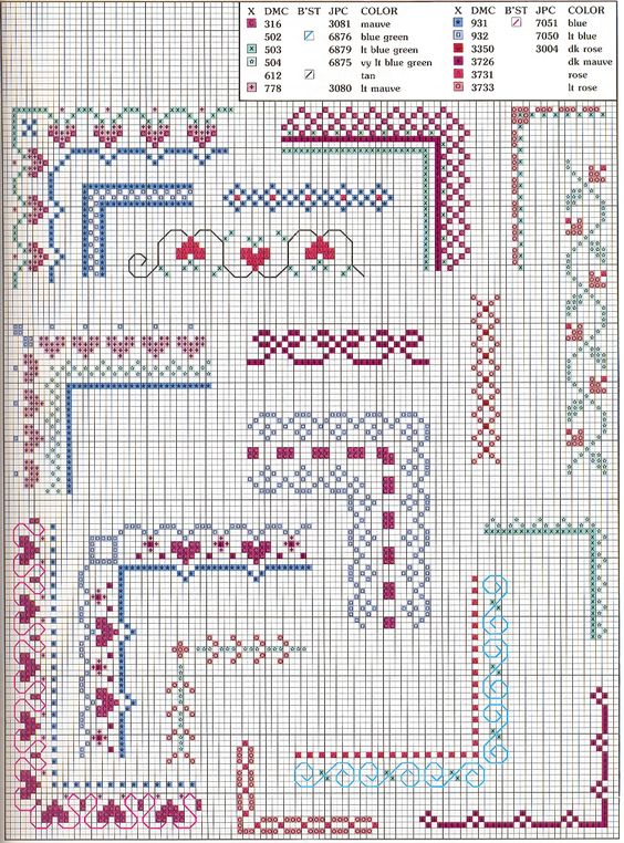 Borders flowers and hearts cross stitch patterns (2)