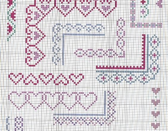 Borders flowers and hearts cross stitch patterns (3)