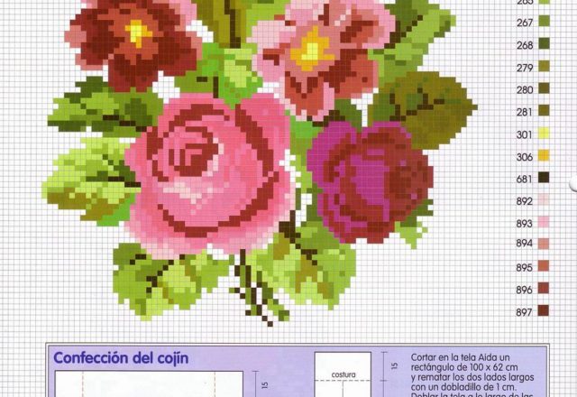 Bouquet of roses various colors cross stitch pattern