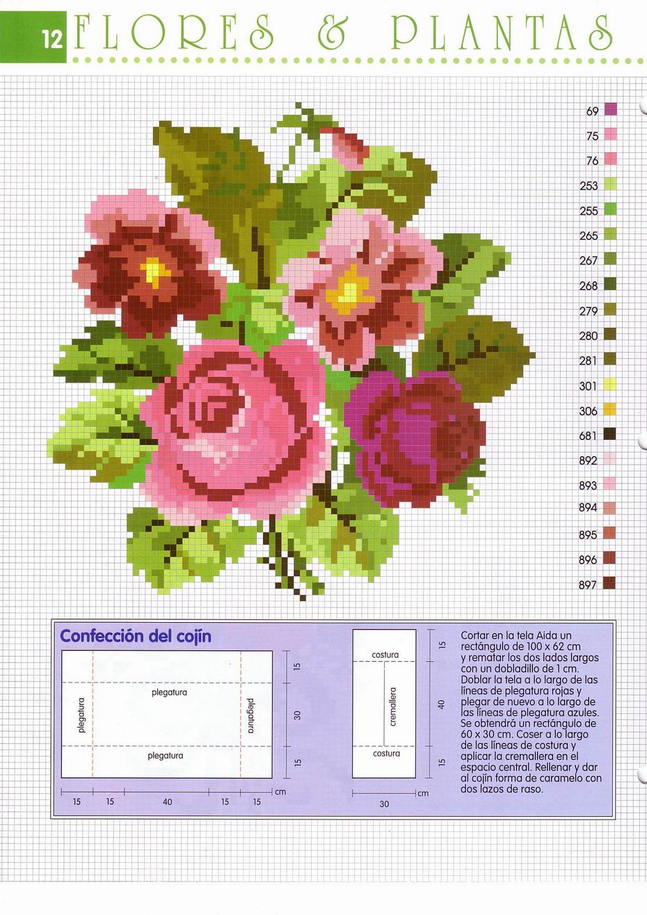 Bouquet of roses various colors cross stitch pattern