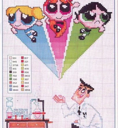 Bubbles Blossom and Buttercup The Powerpuff Girls cross stitch patterns
