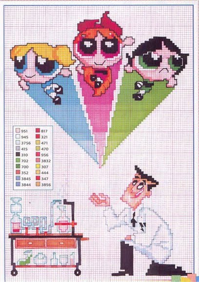 Bubbles Blossom and Buttercup The Powerpuff Girls cross stitch patterns