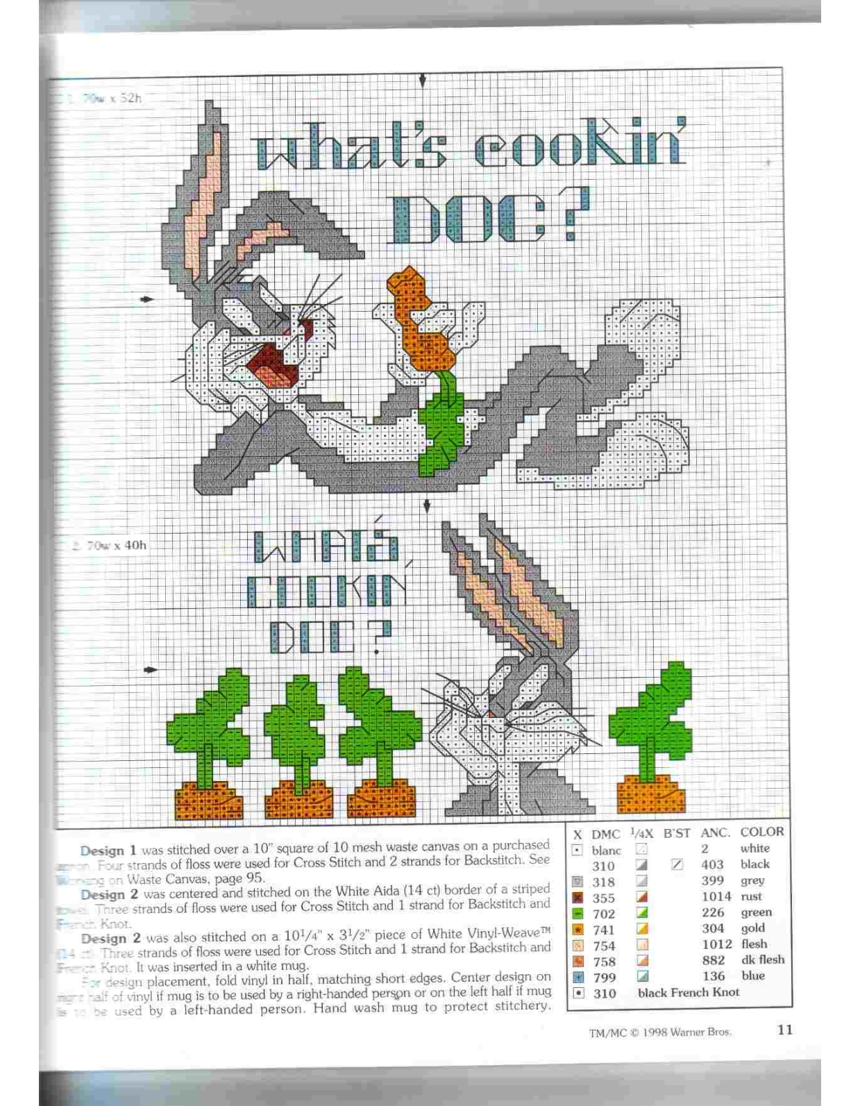 Bugs Bunny what’ s cookin’ doc cross stitch pattern