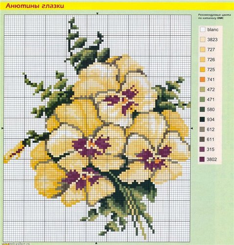 Bunch of yellow flowers cross stitch pattern