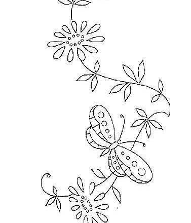 Buttefly with little flowers hand embroidery pattern