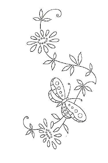 Buttefly with little flowers hand embroidery pattern