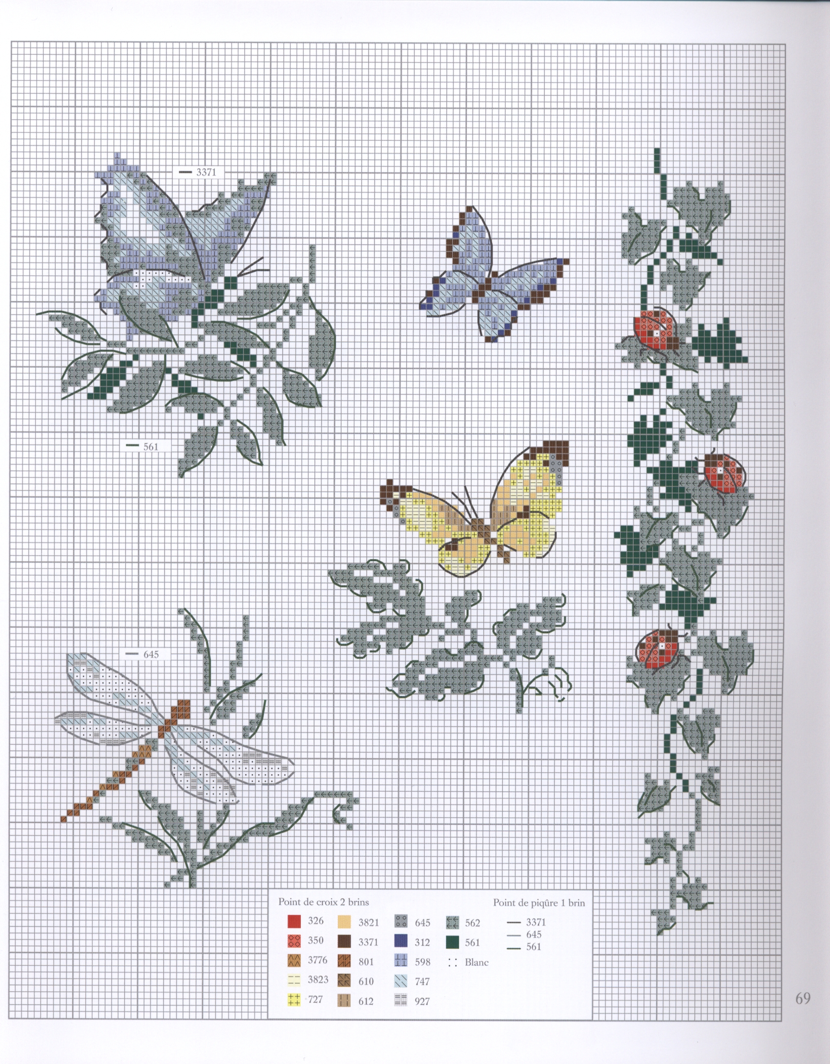 Butterflies leaves and ladybugs cross stitch pattern