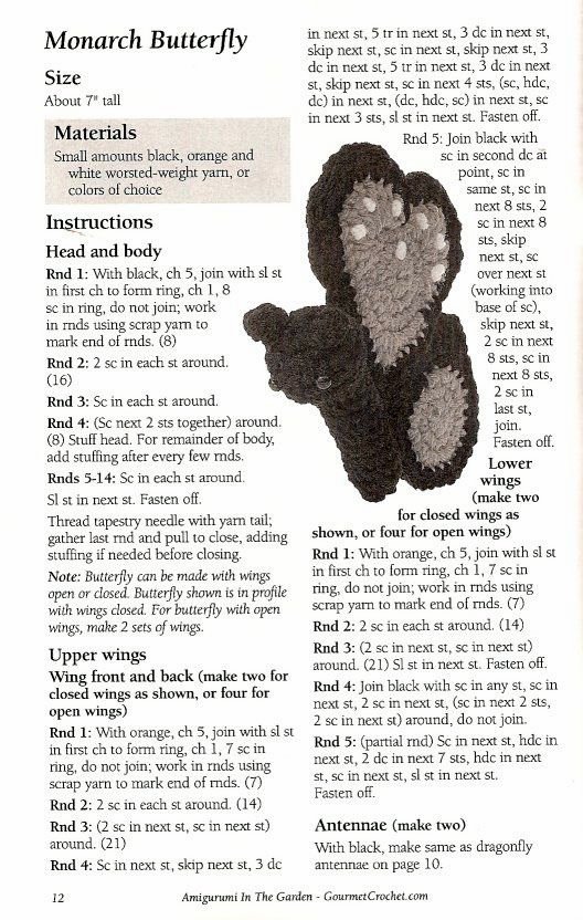 Butterfly Monarch amigurumi pattern