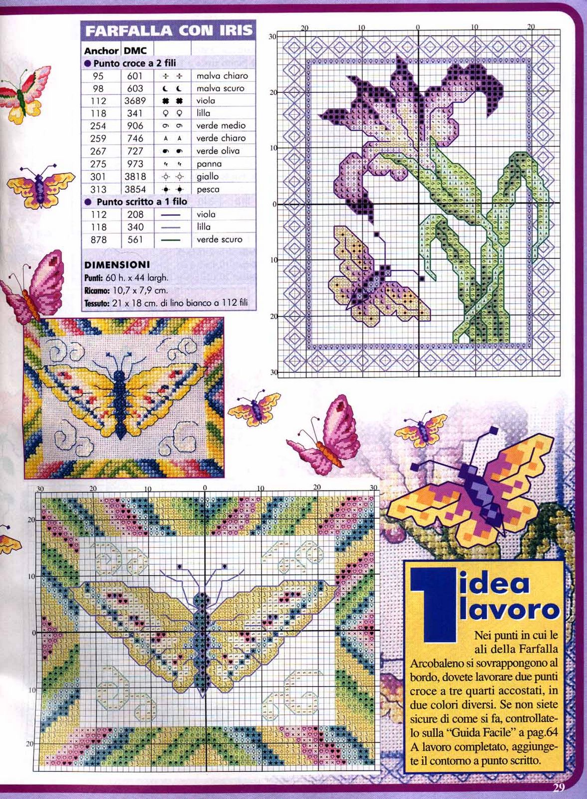 Butterfly with iris flowers cross stitch patterns