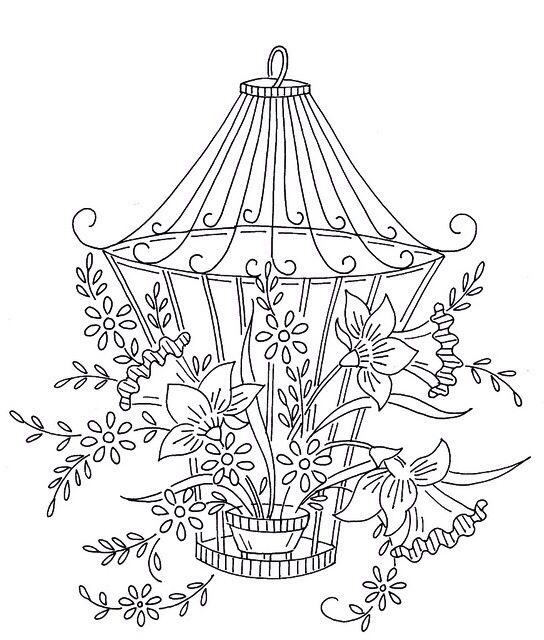Cage with flowers free hand embroidery design