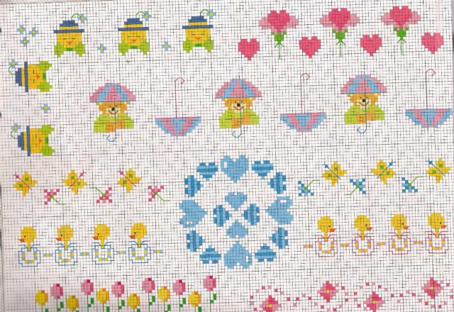Chicks tulips flowers cross stitch patterns