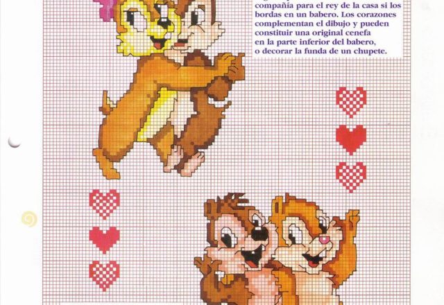 Chip ’n’ Dale with hearts simple cross stitch pattern