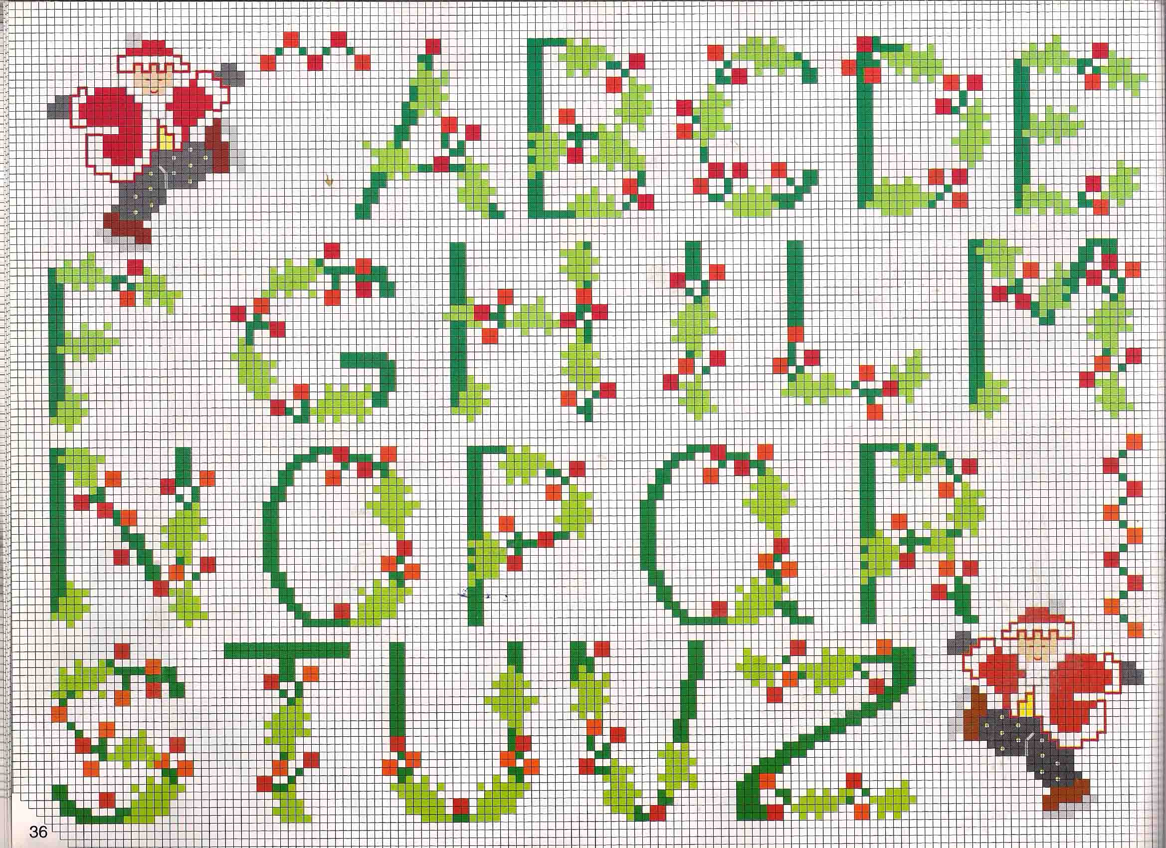 Christmas cross stitch alphabet with holly flowers (1)