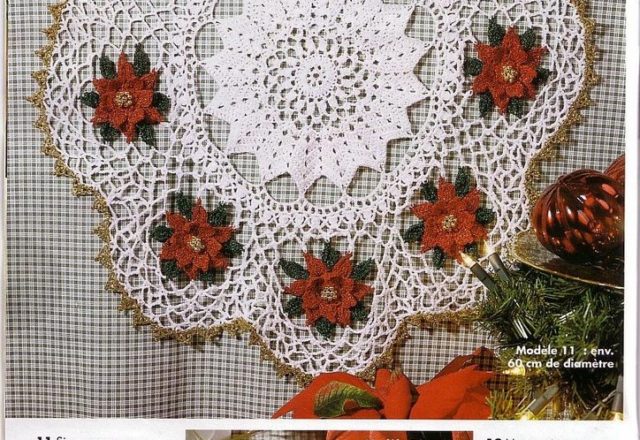 Christmas round crochet doily with flowers (1)