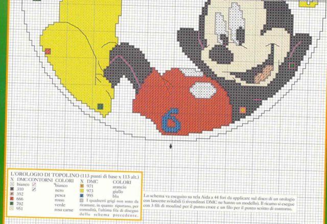 Clock cross stitch pattern with Mickey Mouse (3)