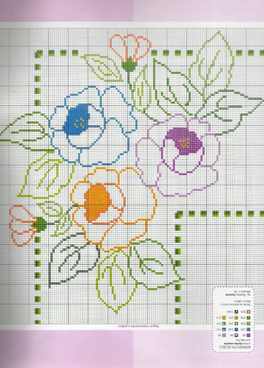 Colored roses for angled pattern cross stitch pattern