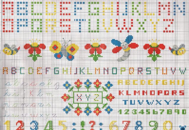 Colorful cross stitch alphabet