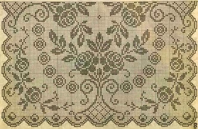 Complex crochet filet pattern rectangular table cloth with roses (2)