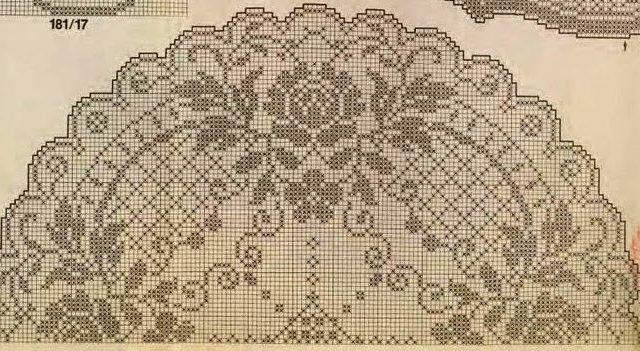 Complex crochet filet pattern round table cloth with roses free download (1)