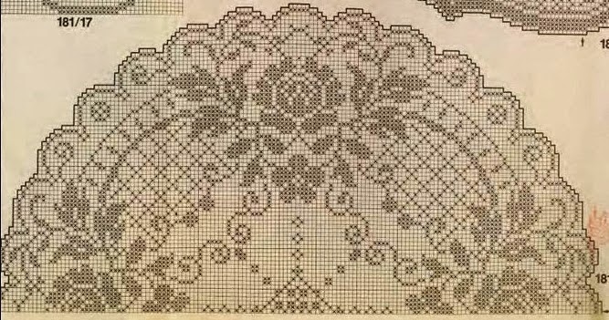 Complex crochet filet pattern round table cloth with roses free download (1)