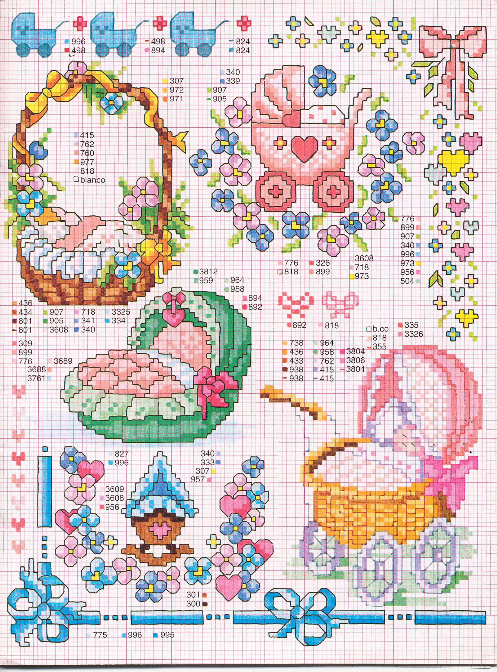Cradle and baby carriage free cross stitch patterns for birth records