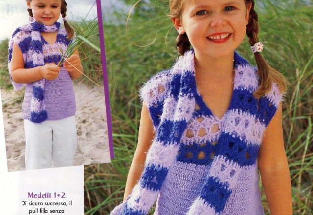 Crochet Child Lilac pull and scarf (1)
