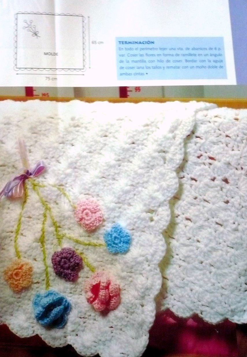 Crochet baby blanket with beaded flowers (1)