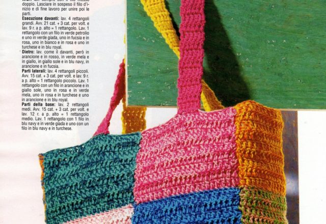 Crochet bag with colored squares