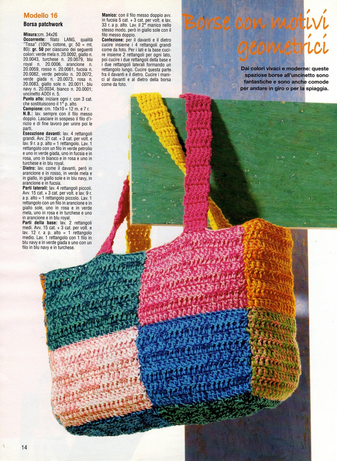 Crochet bag with colored squares