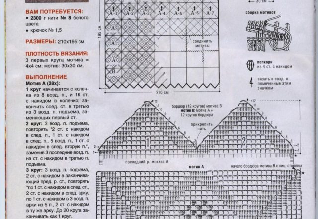 Crochet bedspread squared modules and spiked border (2)