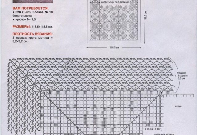 Crochet bedspread squared modules with small hearts (2)