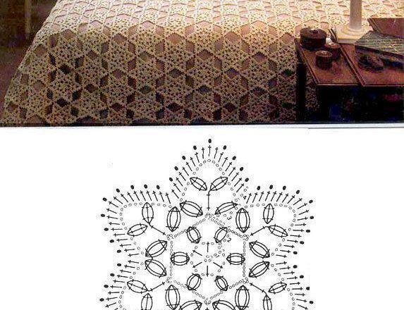 Crochet bedspread with small stars tiles