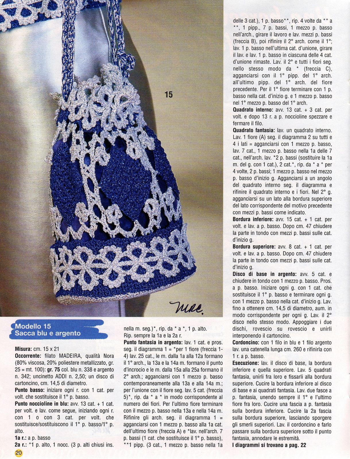 Crochet bucket bag silver and blue (1)