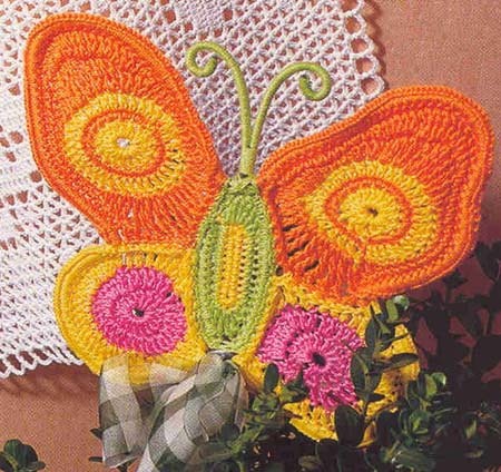 Crochet colorful butterfly potholder (1)