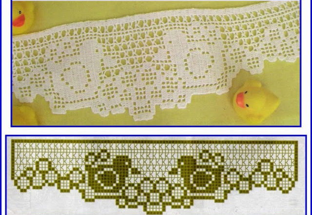 Crochet filet pattern with small ducks and flowers free download