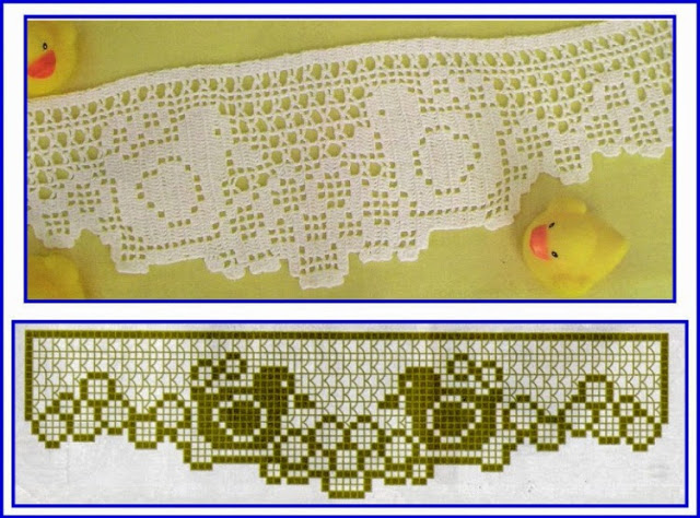 Crochet filet pattern with small ducks and flowers free download