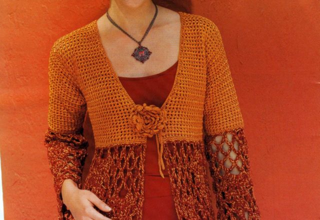 Crochet jacket with rosette (1)