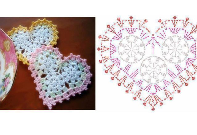 Crochet little heart with flowers