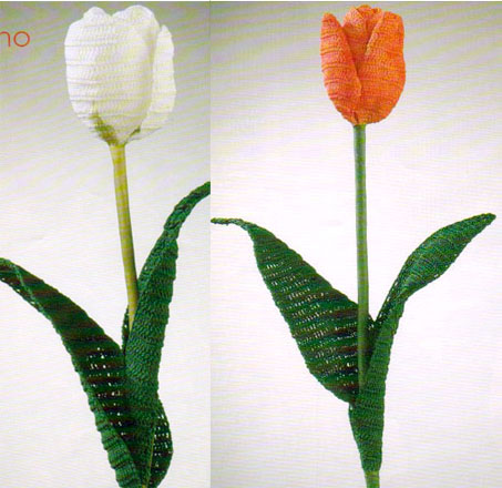 Crochet orange and white tulips (1)