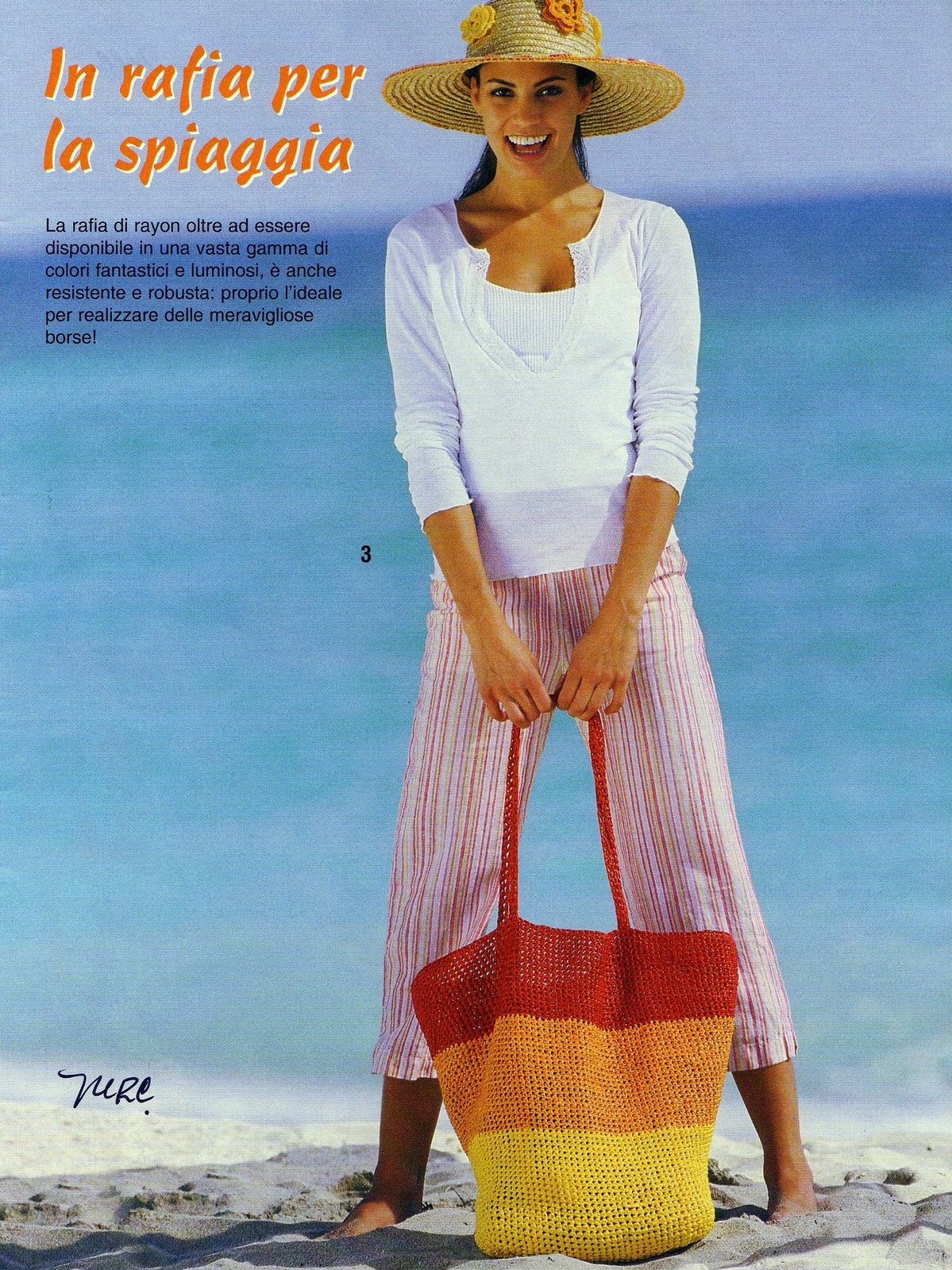 Crochet raffia bag colored bands (1)