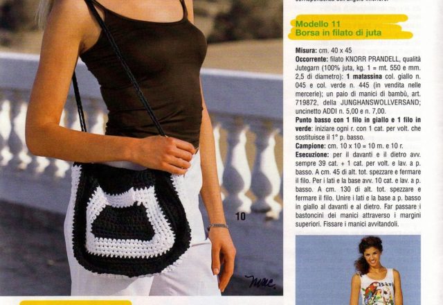 Crochet white and black handbag