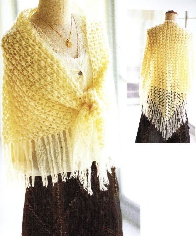Crochet wool shawl with fringes (1)