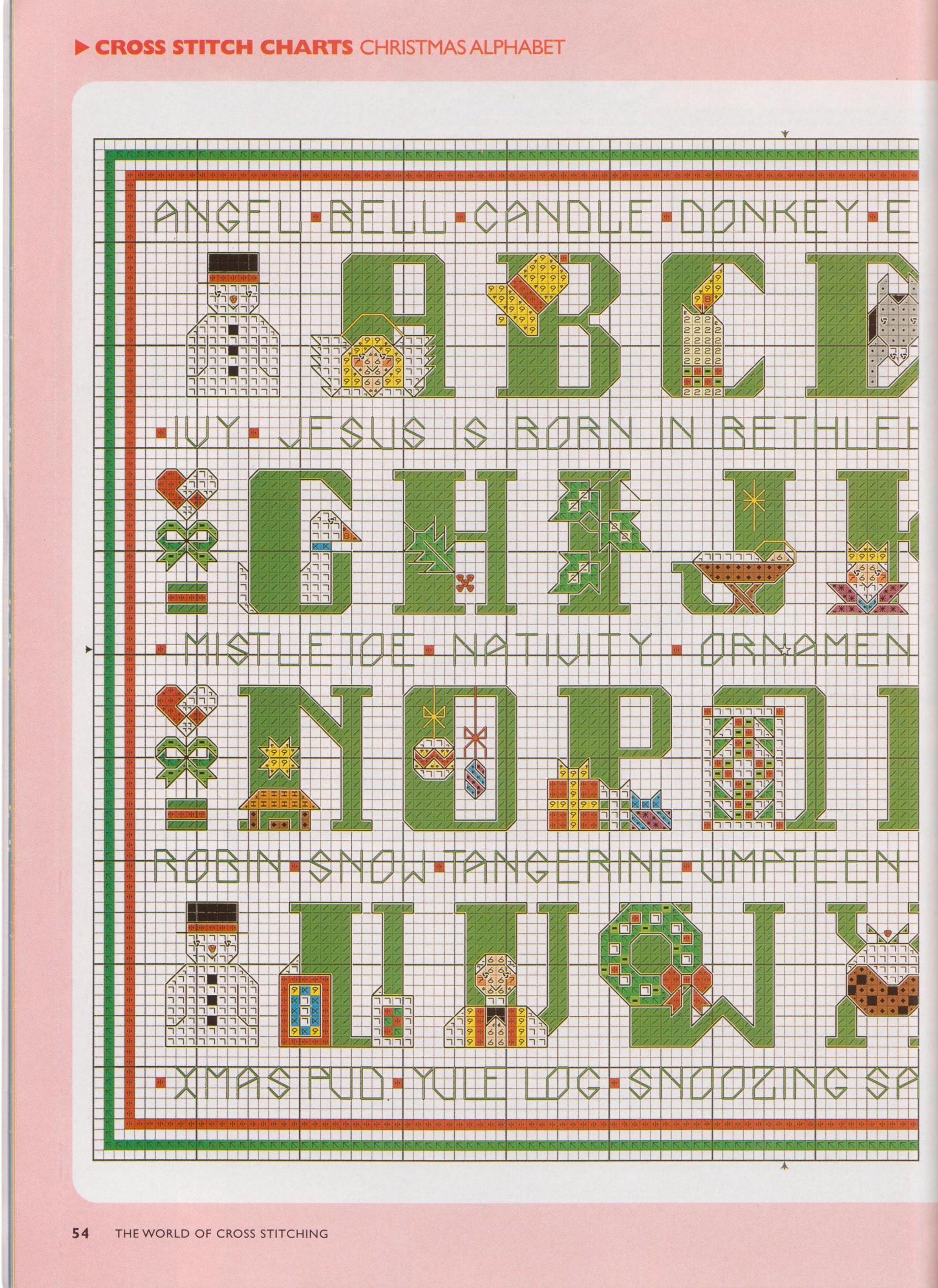 Cross stitch Christmas alphabet with Santa Claus snowmen and goblins (1)