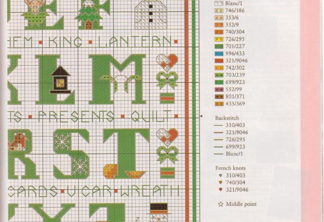 Cross stitch Christmas alphabet with Santa Claus snowmen and goblins (2)