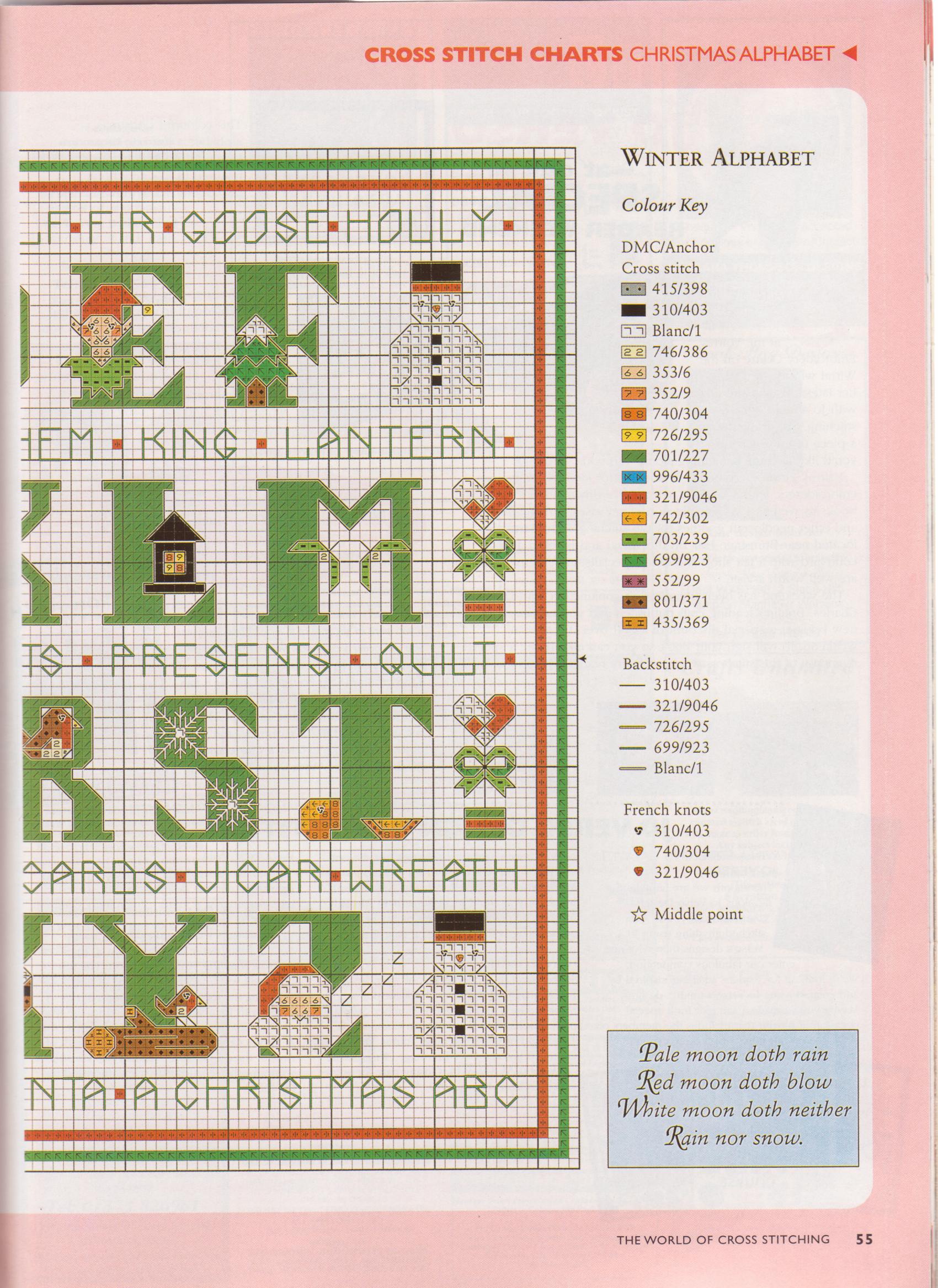 Cross stitch Christmas alphabet with Santa Claus snowmen and goblins (2)