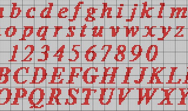 Cross stitch alphabet Timmons font red