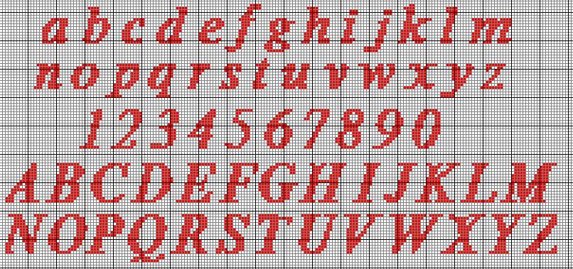 Cross stitch alphabet Timmons font red